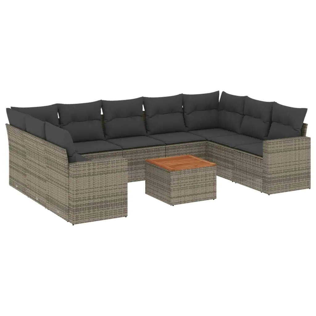 10-Piece Garden Sofa Set with Storage Cushions Outdoor Patio Furniture Grey