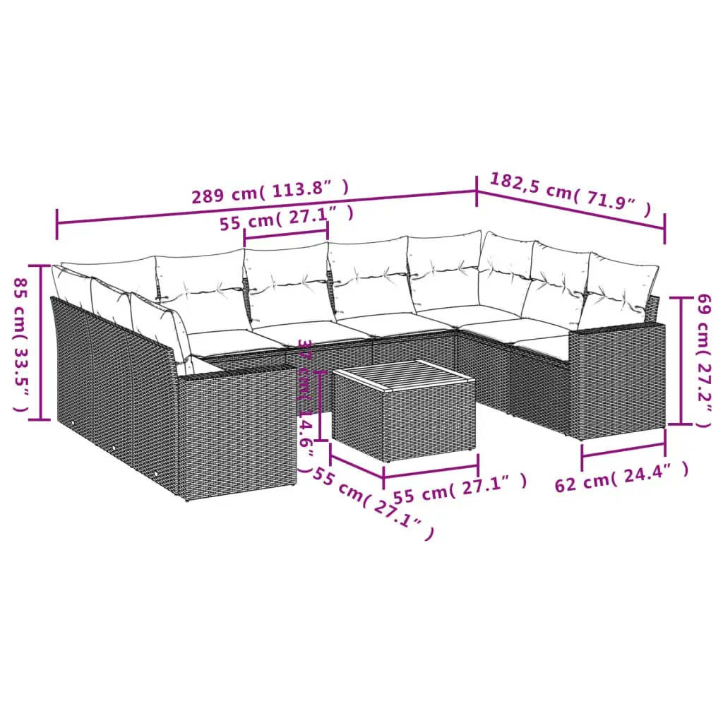 10-Piece Garden Sofa Set with Storage Cushions Outdoor Patio Furniture Grey