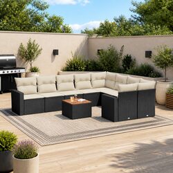 Versatile 10 Piece Black Garden Sofa Set for Outdoor Use