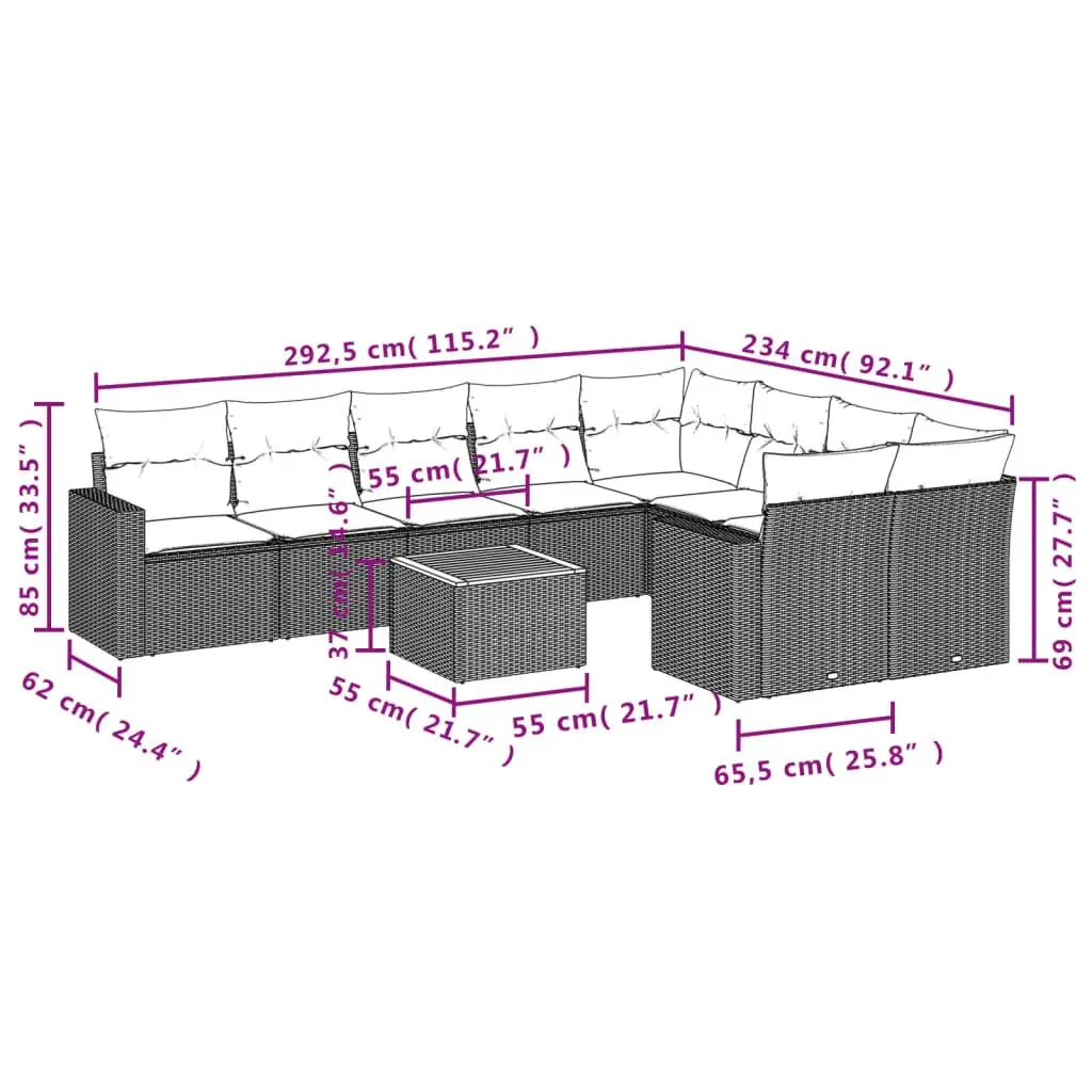 Garden Sofa Set 10 Piece Outdoor Furniture Beige Poly Rattan Patio Lounge
