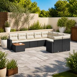 10 Piece Outdoor Garden Sofa Set Black Poly Rattan Furniture Patio Lounge