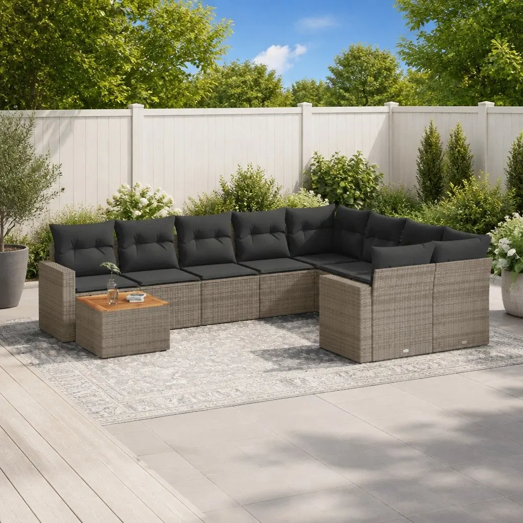 Garden Sofa Set Modular PE Rattan 10 Piece Outdoor Patio Furniture Grey