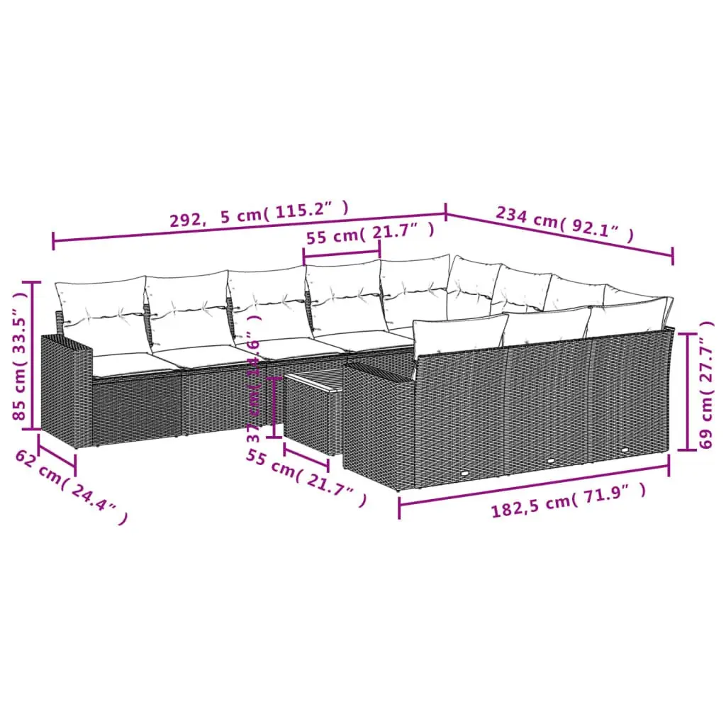 Outdoor Garden Sofa Set 11 Piece Modular Patio Furniture with Storage Cushions