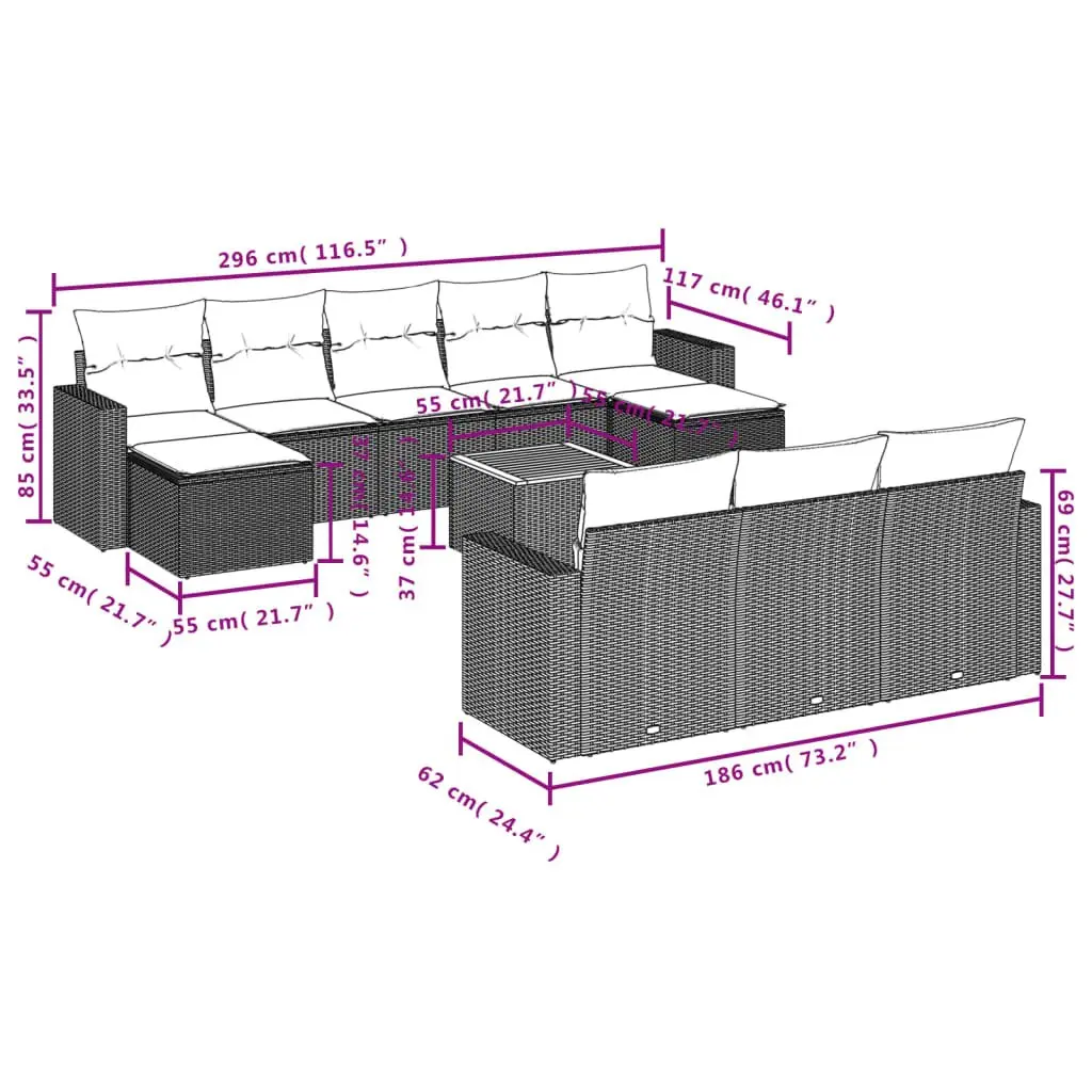 Garden Sofa Set 11 Piece Outdoor Furniture Grey Poly Rattan Modular Patio