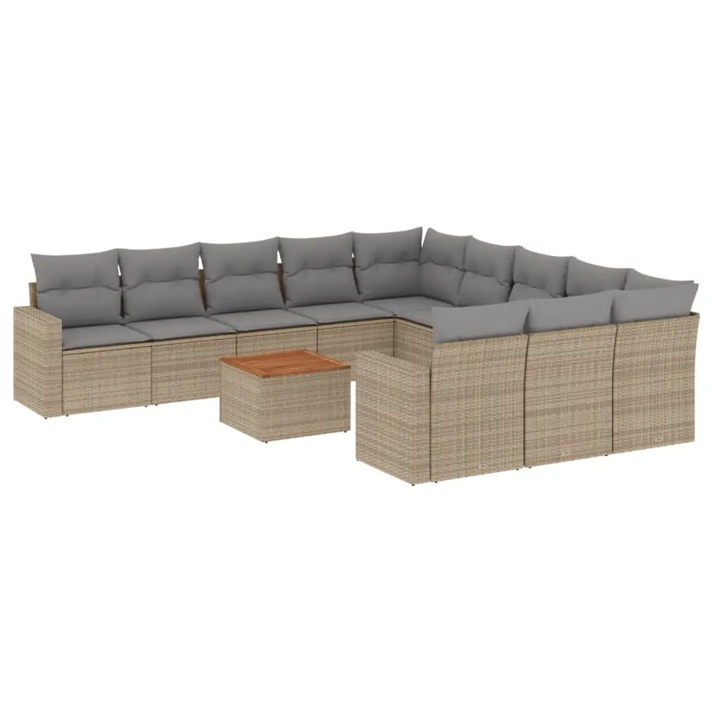 Garden Sofa Set 12 Piece Outdoor Furniture Patio Beige Poly Rattan Modular