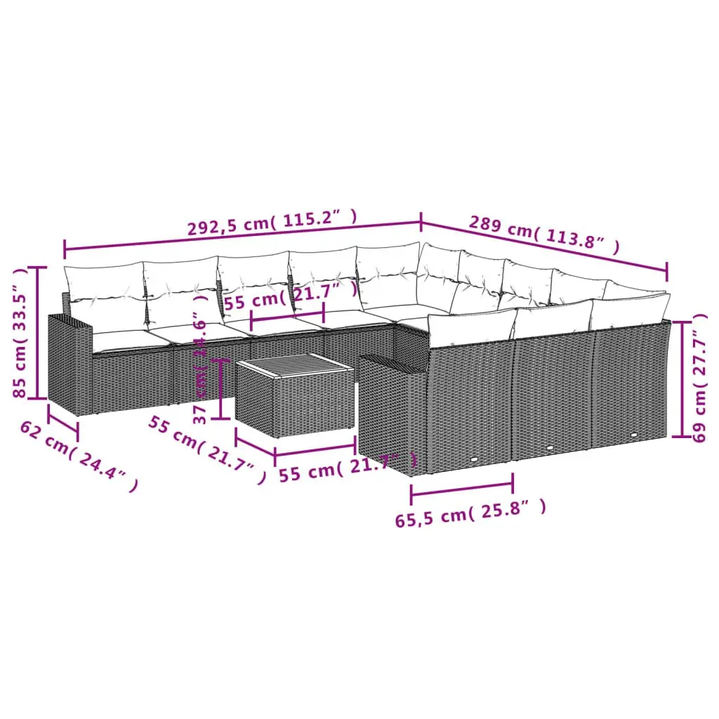 12 Piece Grey Poly Rattan Garden Sofa Set Outdoor Patio Furniture with Cushions