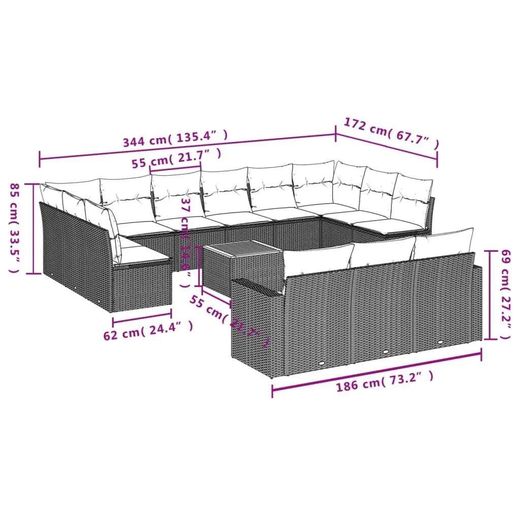 Garden Sofa Set 14 Piece Outdoor Furniture Patio Beige Poly Rattan with Cushions