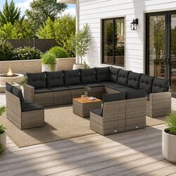 Garden Sofa Set 14 Piece Grey Outdoor Furniture Patio Sectional with Cushions