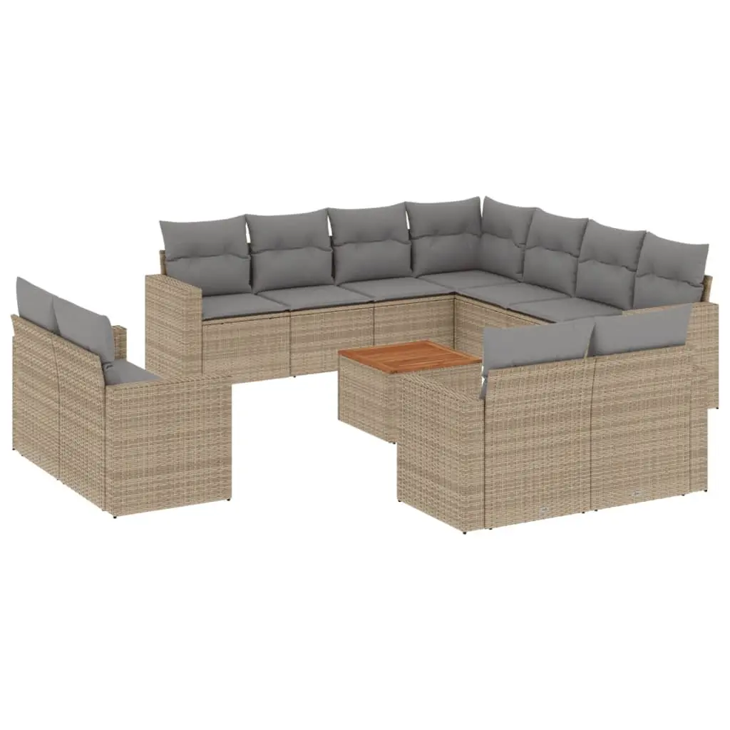 Garden Sofa Set 12 Piece Outdoor Furniture Beige Poly Rattan Patio Lounge Chair