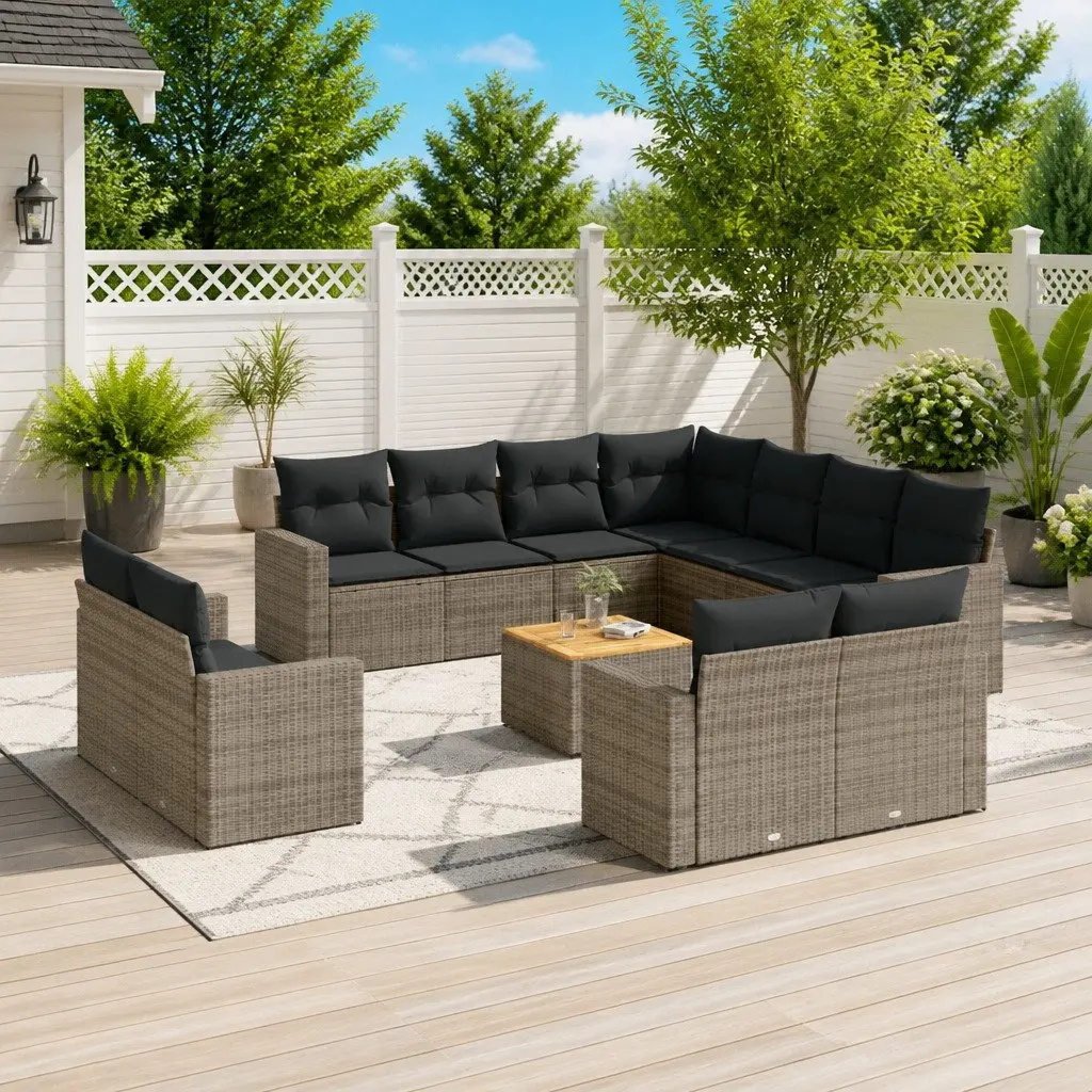 Garden Sofa Set Grey PE Rattan 12 Piece Modular Outdoor Furniture