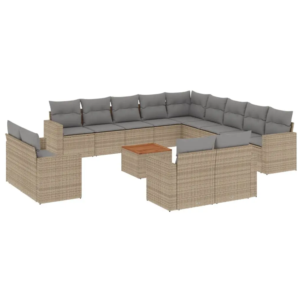 Garden Sofa Set 14 Piece Outdoor Furniture Patio Sectional Beige Poly Rattan