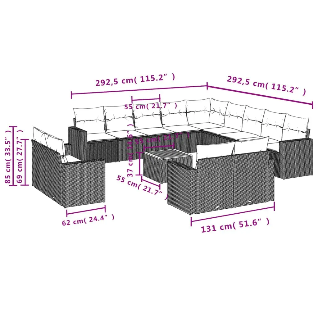 Garden Sofa Set 14 Piece Outdoor Furniture Patio Sectional Beige Poly Rattan
