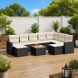 Garden Sofa Set 10 Piece Outdoor Furniture Black Poly Rattan Modular Patio