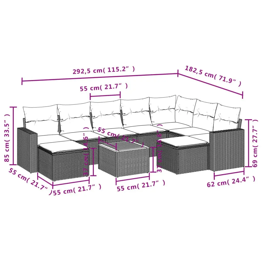 10-Piece Garden Sofa Set Outdoor Patio Furniture Poly Rattan Grey with Storage