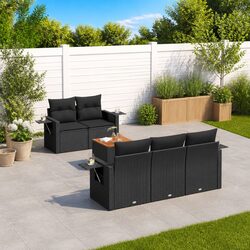 Garden Sofa Set 6 Piece Black Poly Rattan Modular Outdoor Furniture with