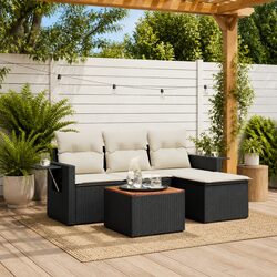 5 Piece Garden Sofa Set Outdoor Furniture Patio Lounge Black Poly Rattan with