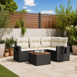 5 Piece Garden Sofa Set with Storage Cushions Black Outdoor Patio Furniture