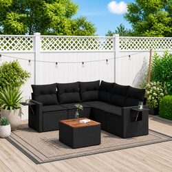 Versatile 6 Piece Black Garden Sofa Set with Storage