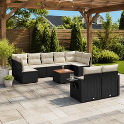 Garden Sofa Set 10 Piece Black Poly Rattan Outdoor Furniture Modular Patio
