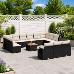 Garden Sofa Set 14 Piece Outdoor Furniture Black Poly Rattan Modular Patio
