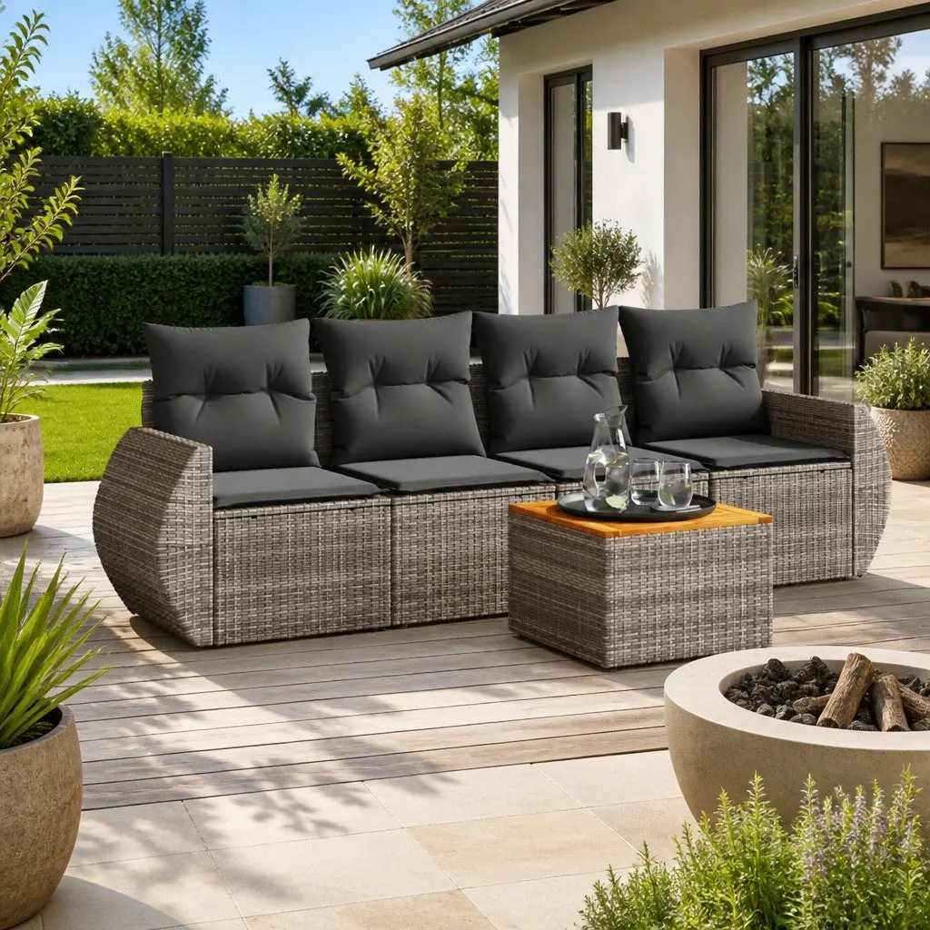 Garden Sofa Set Modular 5 Piece PE Rattan Grey Outdoor Furniture