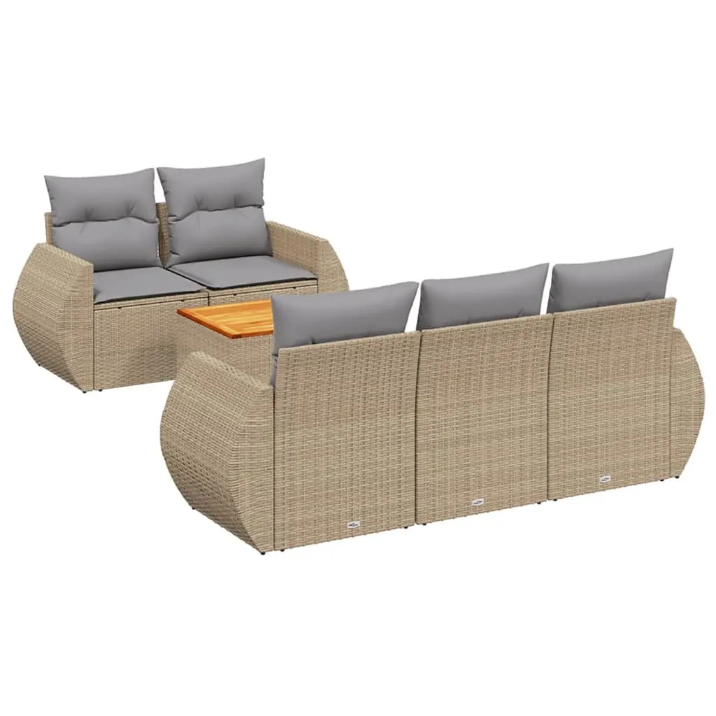 Garden Sofa Set 6 Piece PE Rattan Modular Beige with Cushions