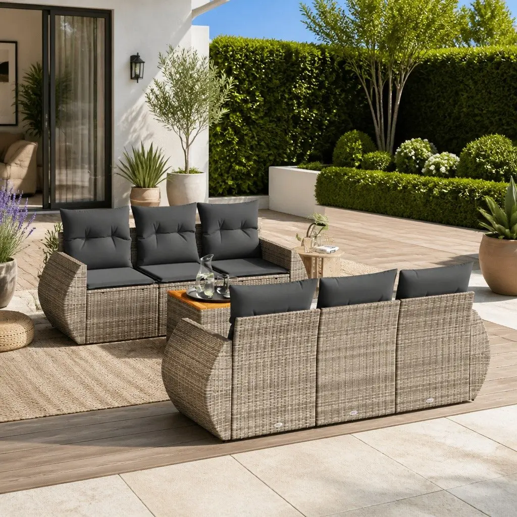 Garden Sofa Set 7 Piece Outdoor Furniture Grey Poly Rattan Patio Seating with