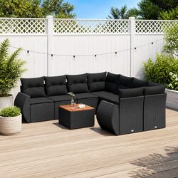 9 Piece Outdoor Garden Sofa Set with Storage Black Poly Rattan Furniture Patio