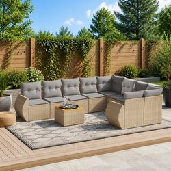 9 Piece Garden Sofa Set with Storage Cushions Beige Rattan Patio Furniture