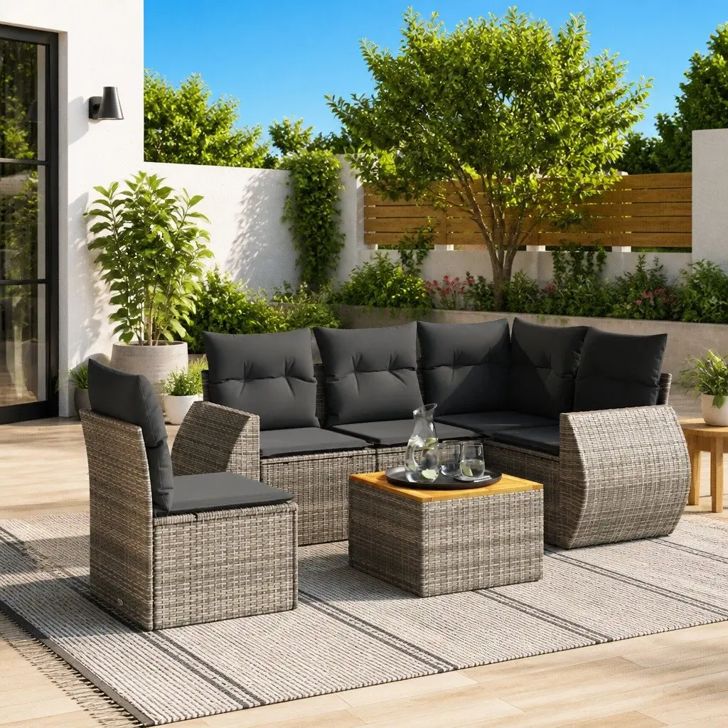 Garden Sofa Set 6 Piece Outdoor Furniture with Cushions Grey Modular Patio