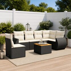 Garden Sofa Set 7 Piece Outdoor Patio Furniture with Cushions Storage Black