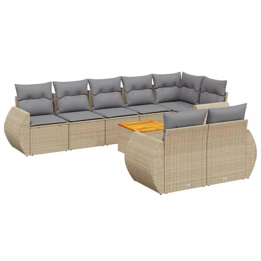 Garden Sofa Set 9 Piece Outdoor Furniture Beige Poly Rattan Patio Lounge Seating