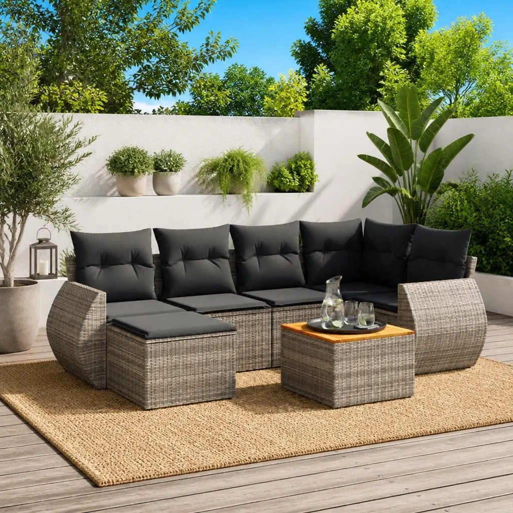 7 Piece Garden Sofa Set with Storage Cushions Grey Outdoor Patio Furniture