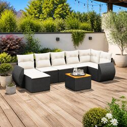 Garden Sofa Set 8 Piece Outdoor Furniture with Storage Cushions Black Patio