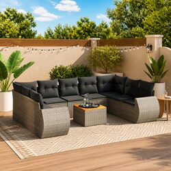 Garden Sofa Set 10 Piece Outdoor Furniture Grey Poly Rattan Patio Seating