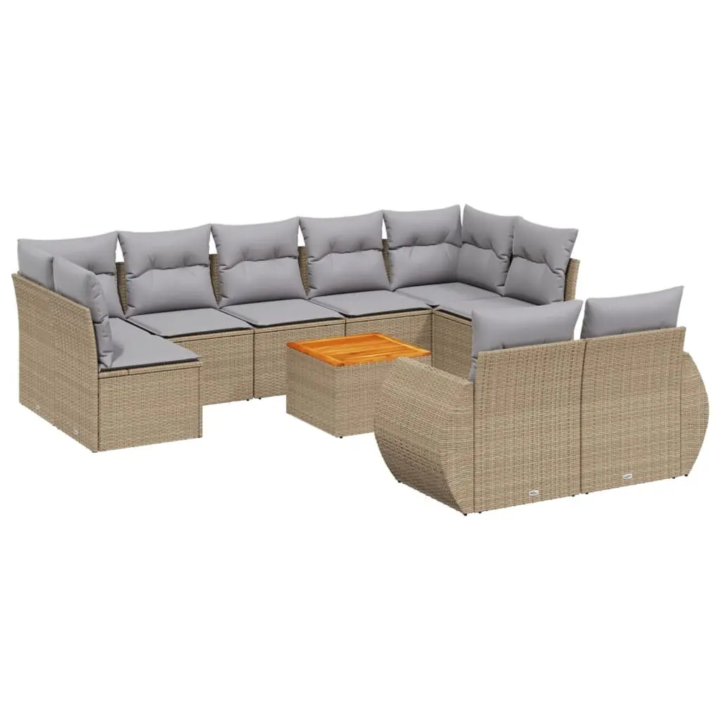 Garden Sofa Set 10 Piece Outdoor Furniture Beige Poly Rattan Patio Sectional