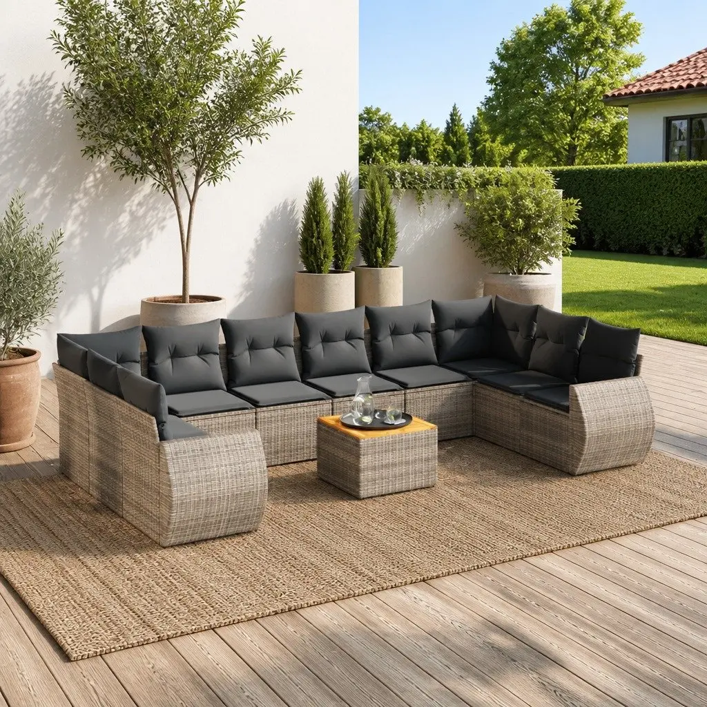 Garden Sofa Set 11 Piece Outdoor Furniture Grey Poly Rattan Modular Patio