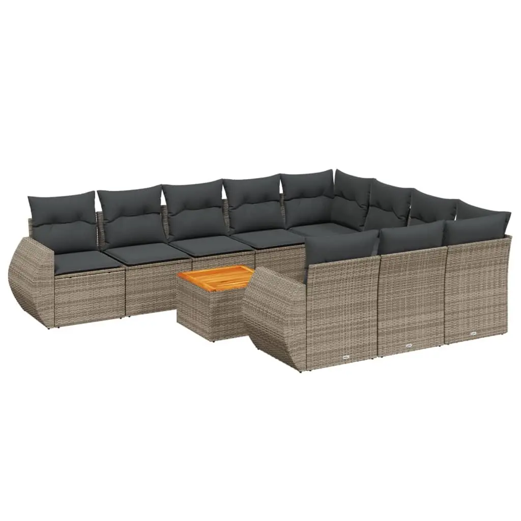 Garden Sofa Set 11 Piece Modular Outdoor Furniture Grey PE Rattan Acacia Wood
