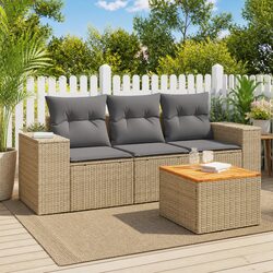 4 Piece Garden Sofa Set Beige Poly Rattan Outdoor Furniture Patio Seating with