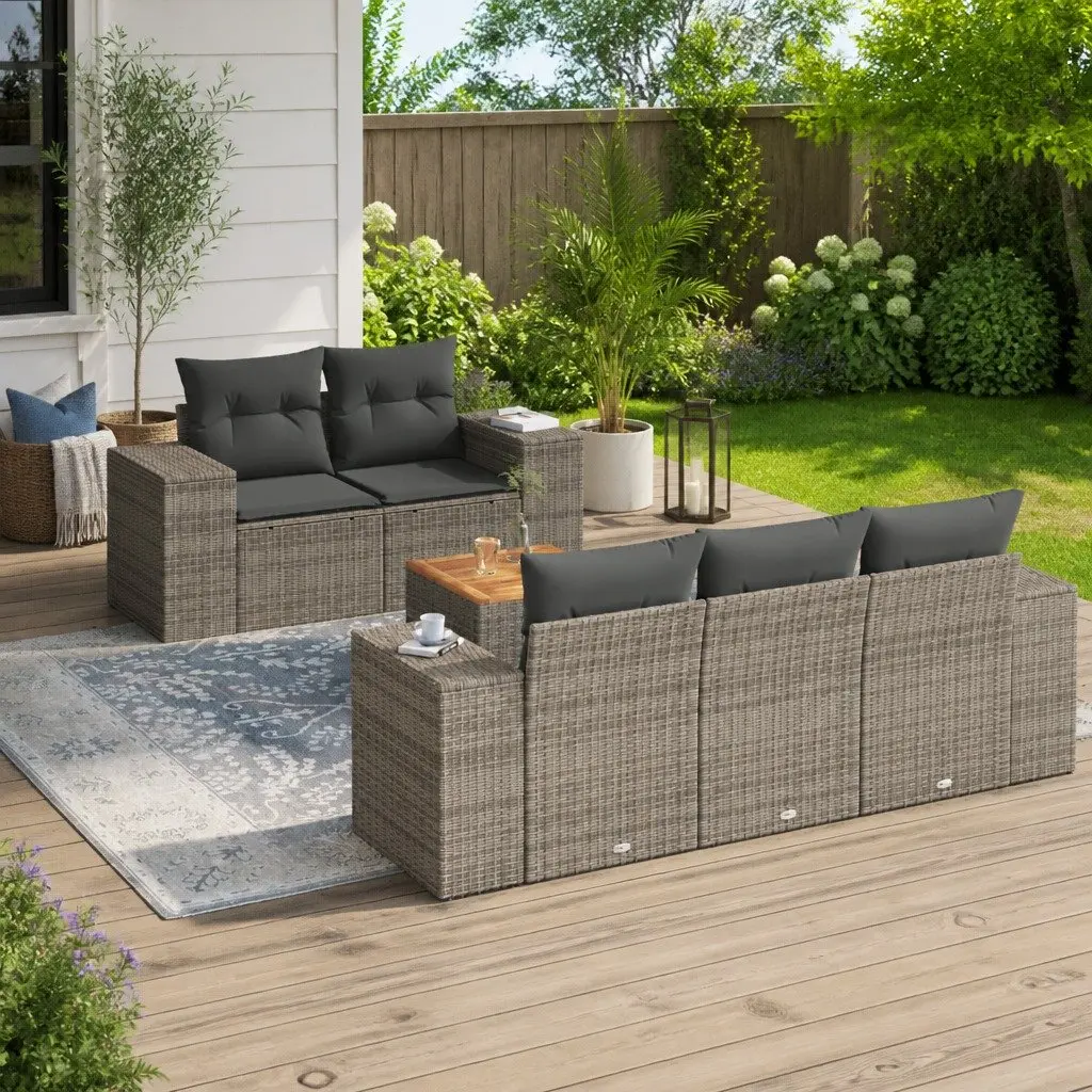 Garden Sofa Set 6 Piece Grey PE Poly Rattan Outdoor Furniture Patio Seating
