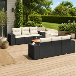 7 Piece Garden Sofa Set Black Poly Rattan Outdoor Furniture Patio Modular Lounge
