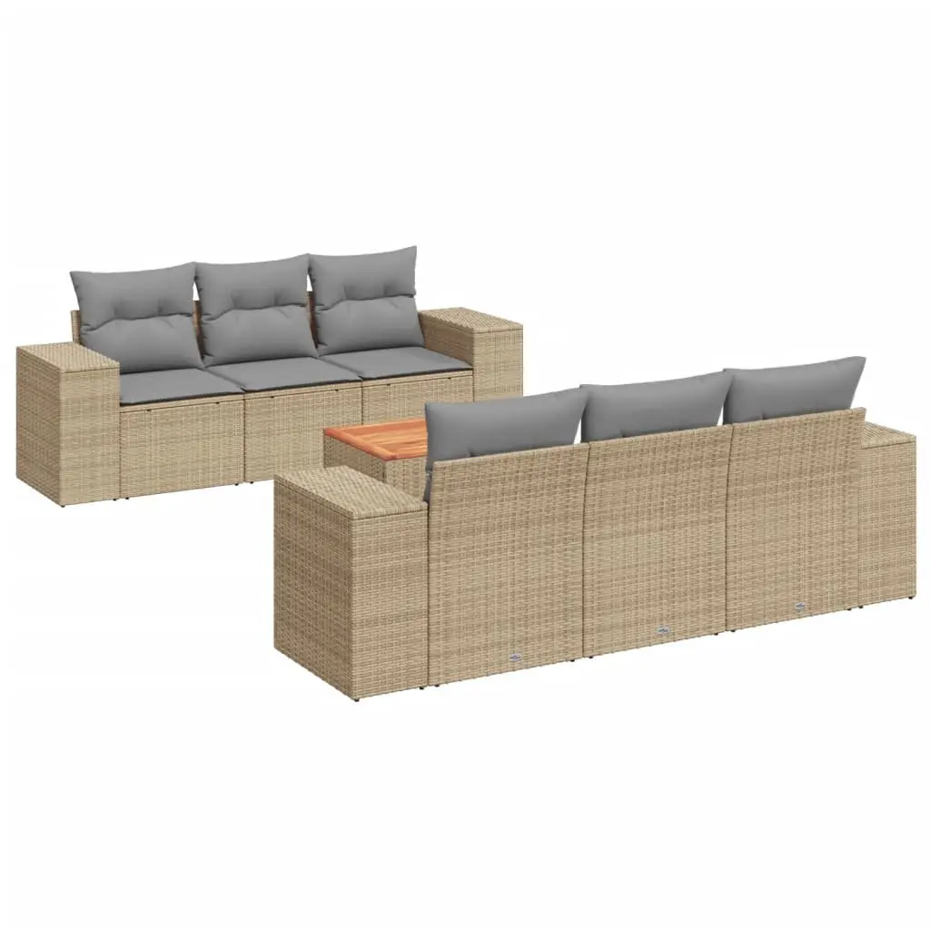 7 Piece Garden Sofa Set PE Rattan Modular Outdoor Furniture Beige with Cushions