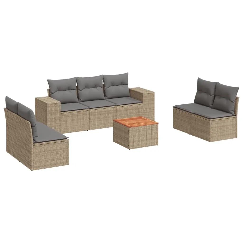 Garden Sofa Set 8 Piece Outdoor Furniture Beige Poly Rattan Patio Lounge