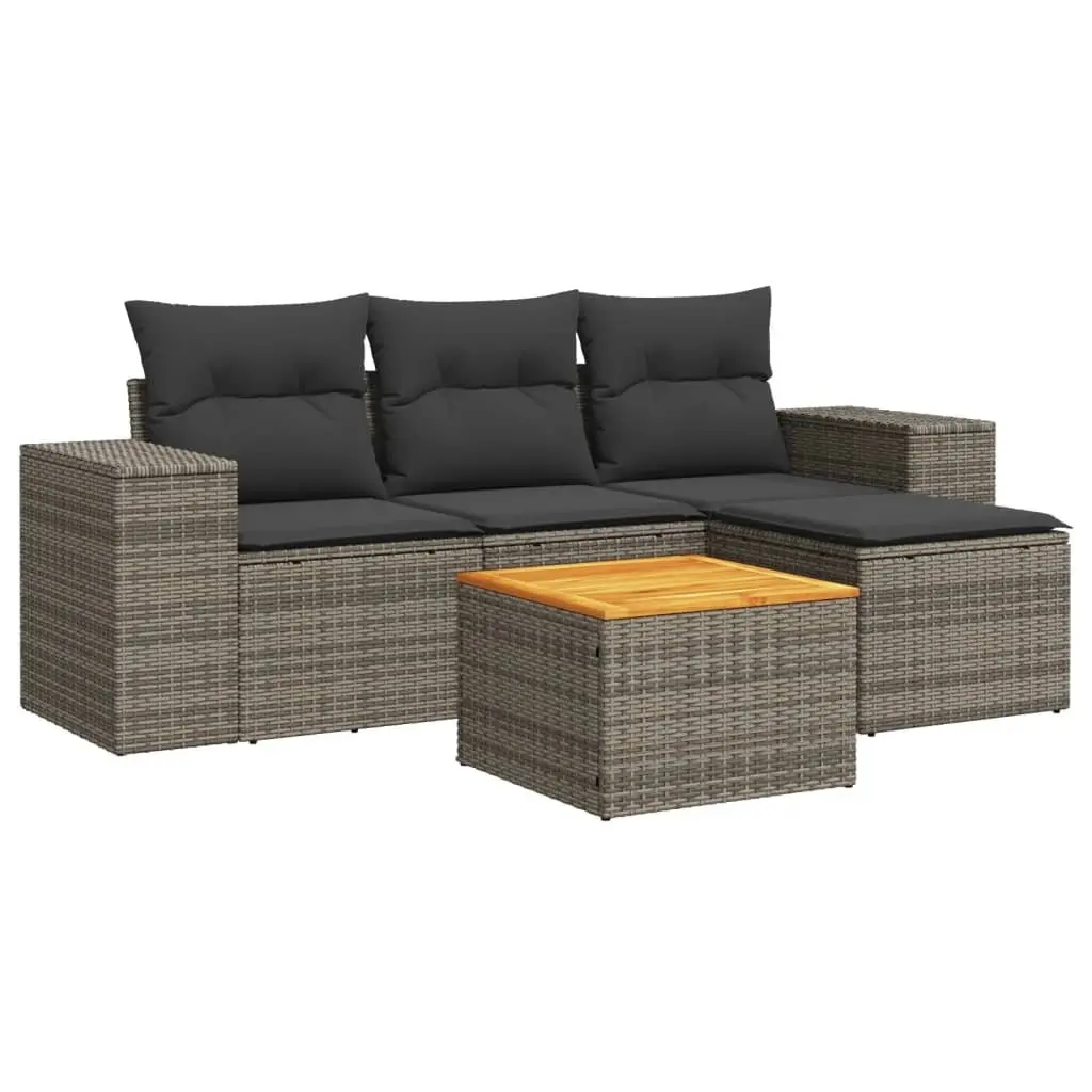 5 Piece Garden Sofa Set Poly Rattan Grey with Cushions
