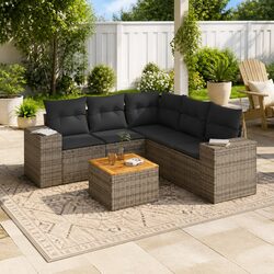 Practical 6 Piece Grey Rattan Garden Sofa Set for Patios