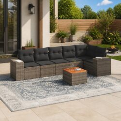 7 Piece Garden Sofa Set Grey Poly Rattan Outdoor Furniture Patio Seating with