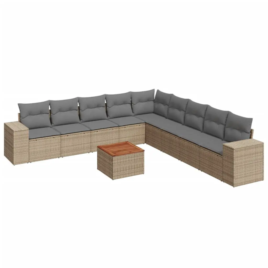 10 Piece Garden Sofa Set Poly Rattan Beige with Cushions Outdoor Furniture
