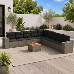 Garden Sofa Set 10 Piece Outdoor Furniture Grey Poly Rattan Modular Patio