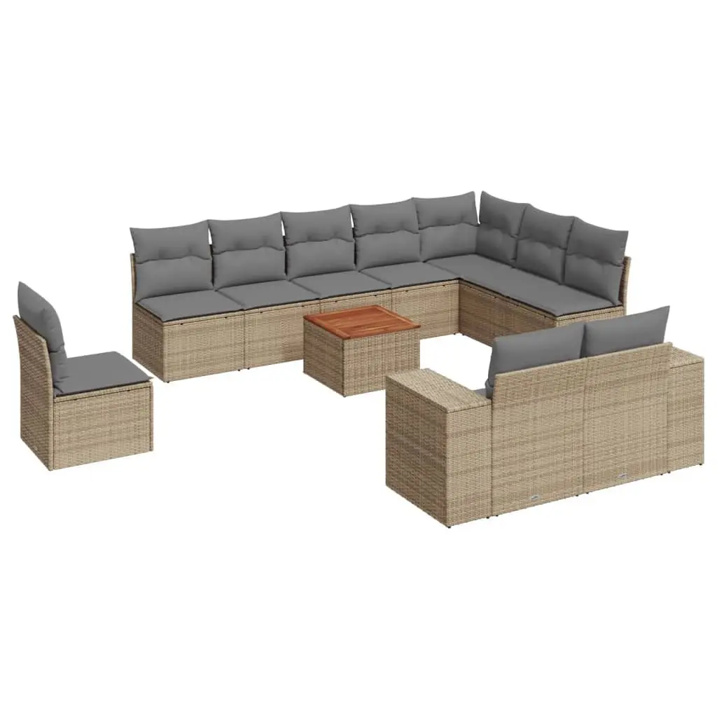 11 Piece Garden Sofa Set Beige Poly Rattan Outdoor Furniture Patio Lounge with