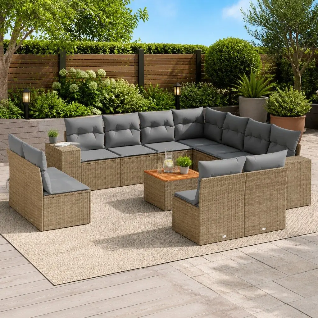 Garden Sofa Set 12 Pieces Outdoor Furniture Beige Poly Rattan Patio Seating